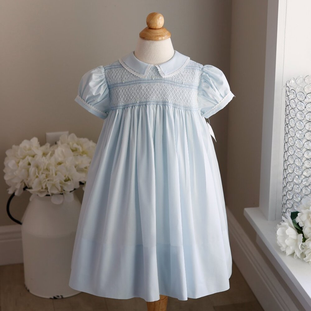 RARE Smocked Blue Dress Embroidery Vintage Feltman Brothers 2T